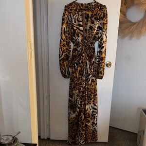 Fashion Nova Brown Animal Print Long Sleeve Romper